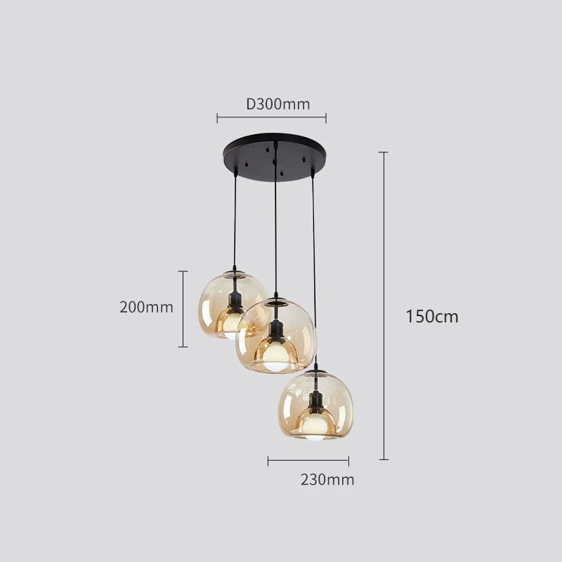 Spherical Glass Pendant Light Double-Layer Smoke & Amber Globe Lamp