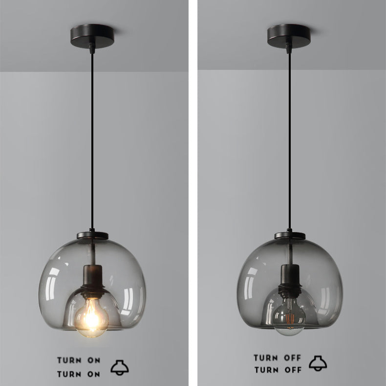 Spherical Glass Pendant Light Double-Layer Smoke & Amber Globe Lamp