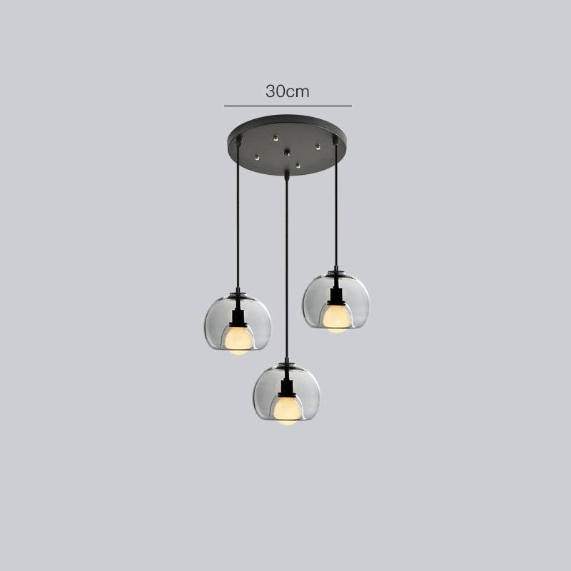 Spherical Glass Pendant Light Double-Layer Smoke & Amber Globe Lamp