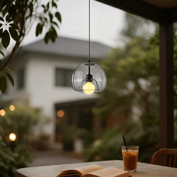 Spherical Glass Pendant Light Double-Layer Smoke & Amber Globe Lamp