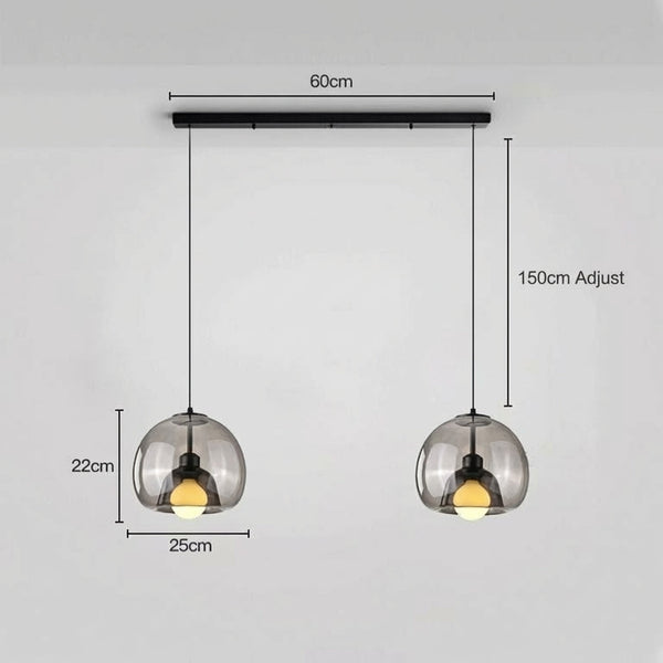Spherical Glass Pendant Light Double-Layer Smoke & Amber Globe Lamp