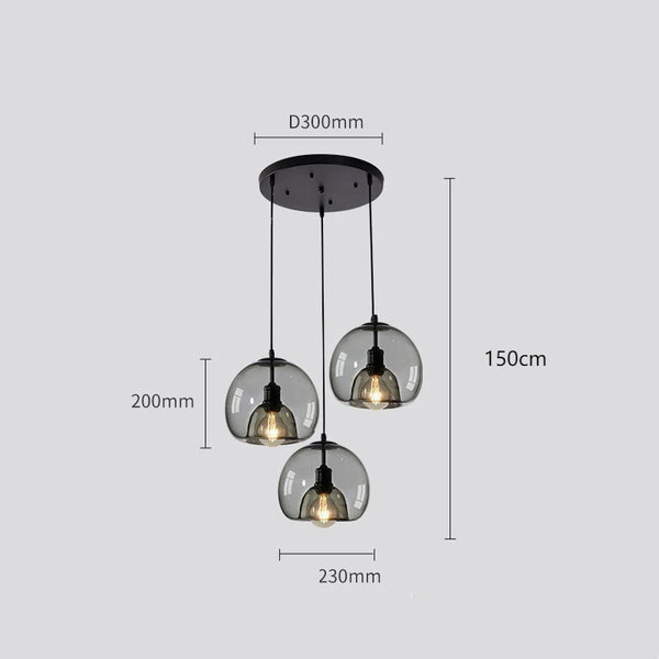 Spherical Glass Pendant Light Double-Layer Smoke & Amber Globe Lamp