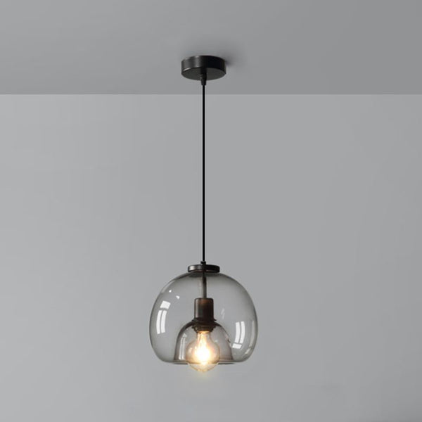 Spherical Glass Pendant Light Double-Layer Smoke & Amber Globe Lamp
