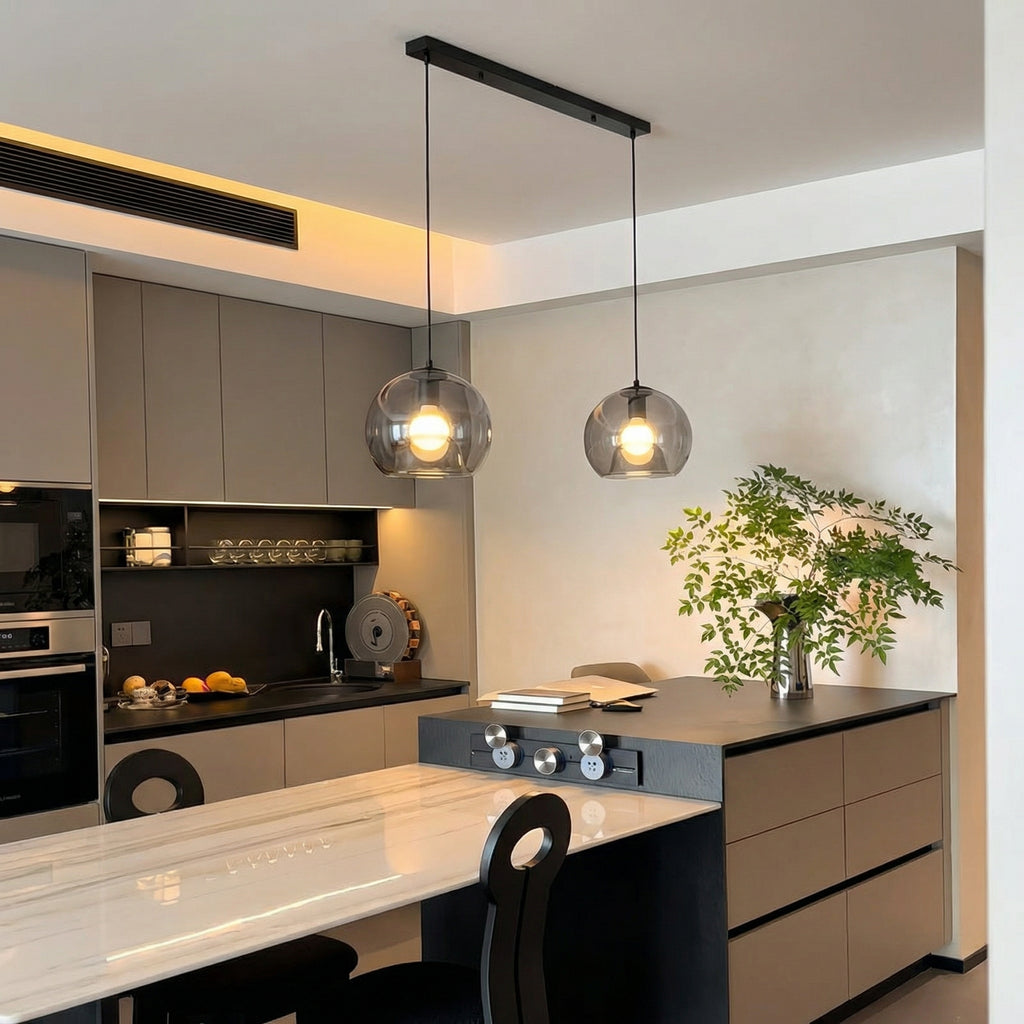 Spherical Glass Pendant Light Double-Layer Smoke & Amber Globe Lamp