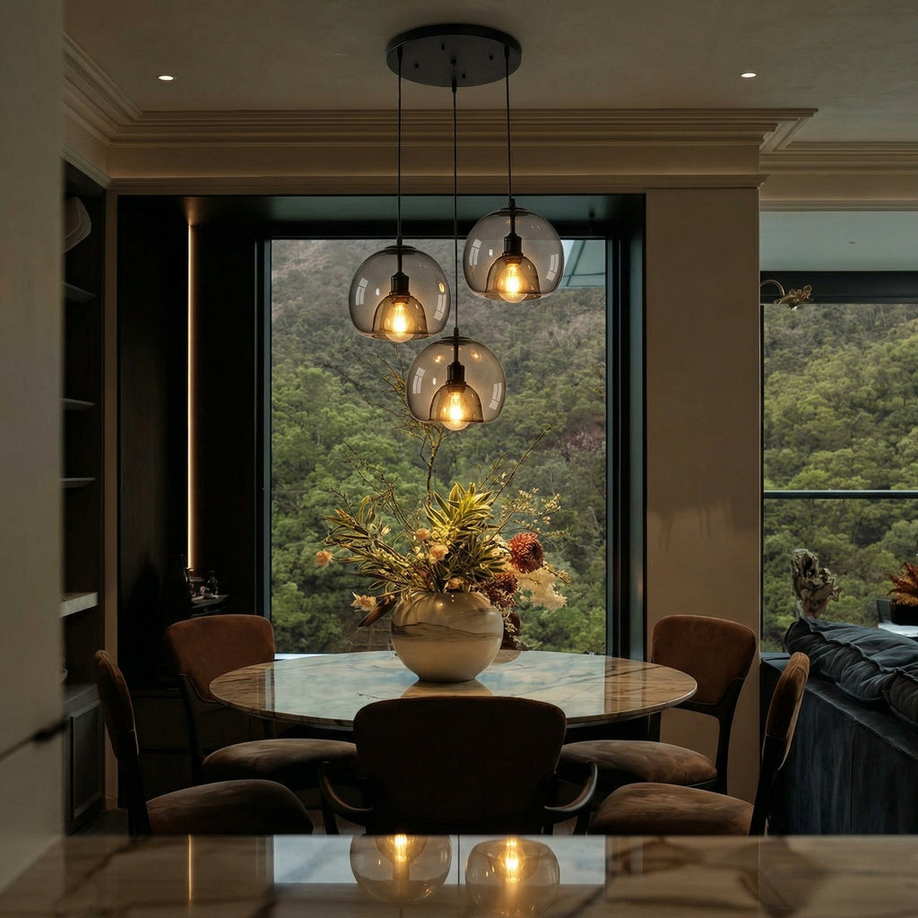 Spherical Glass Pendant Light Double-Layer Smoke & Amber Globe Lamp