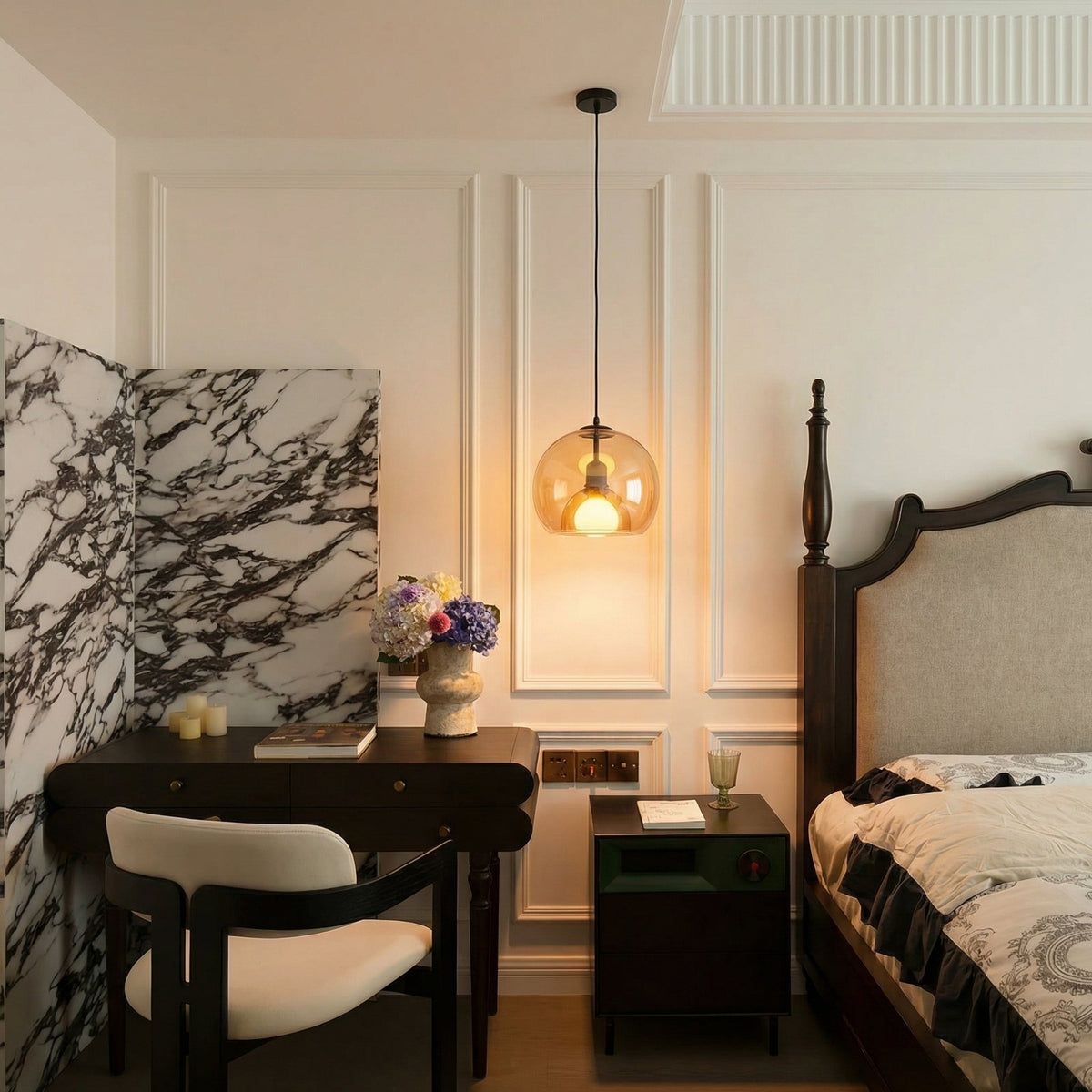 Spherical Glass Pendant Light Double-Layer Smoke & Amber Globe Lamp