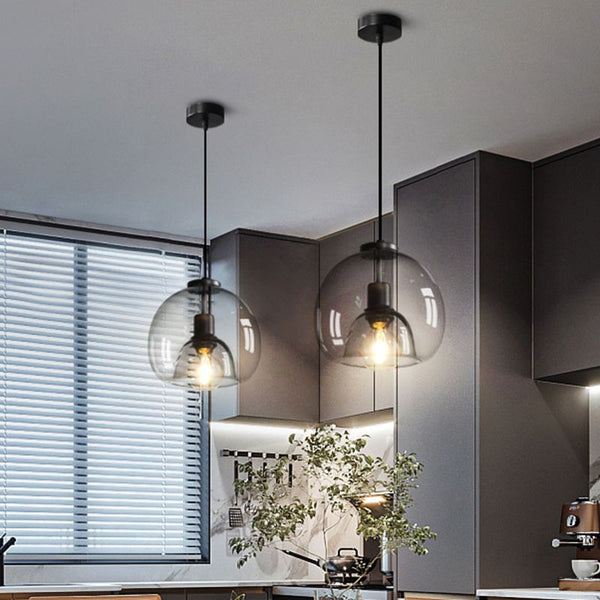 Spherical Glass Pendant Light Double-Layer Smoke & Amber Globe Lamp