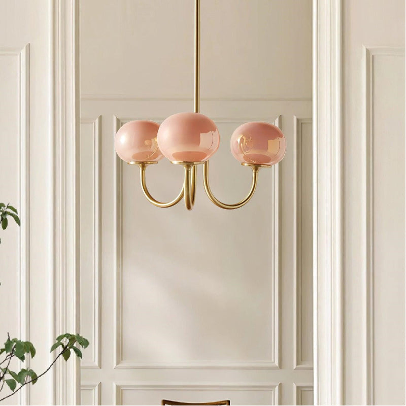 Modern Gooseneck Globe Chandelier Pink & Orange Glass Pendant