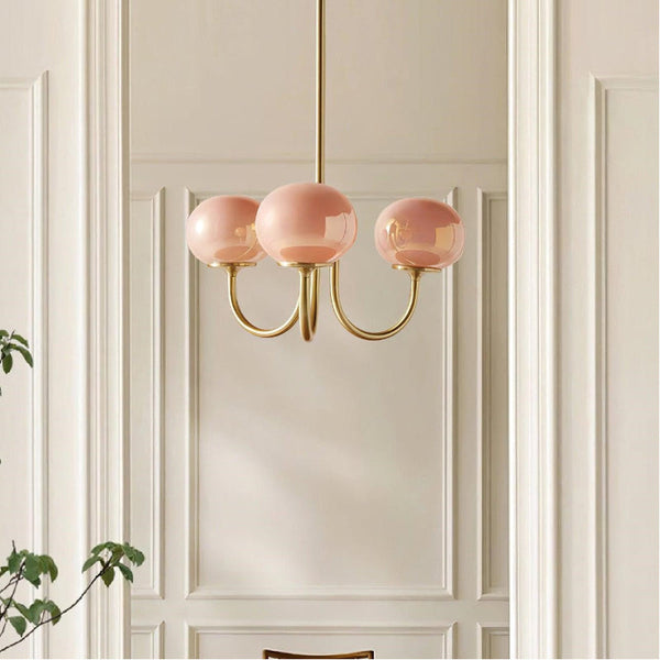 Modern Gooseneck Globe Chandelier Pink & Orange Glass Pendant