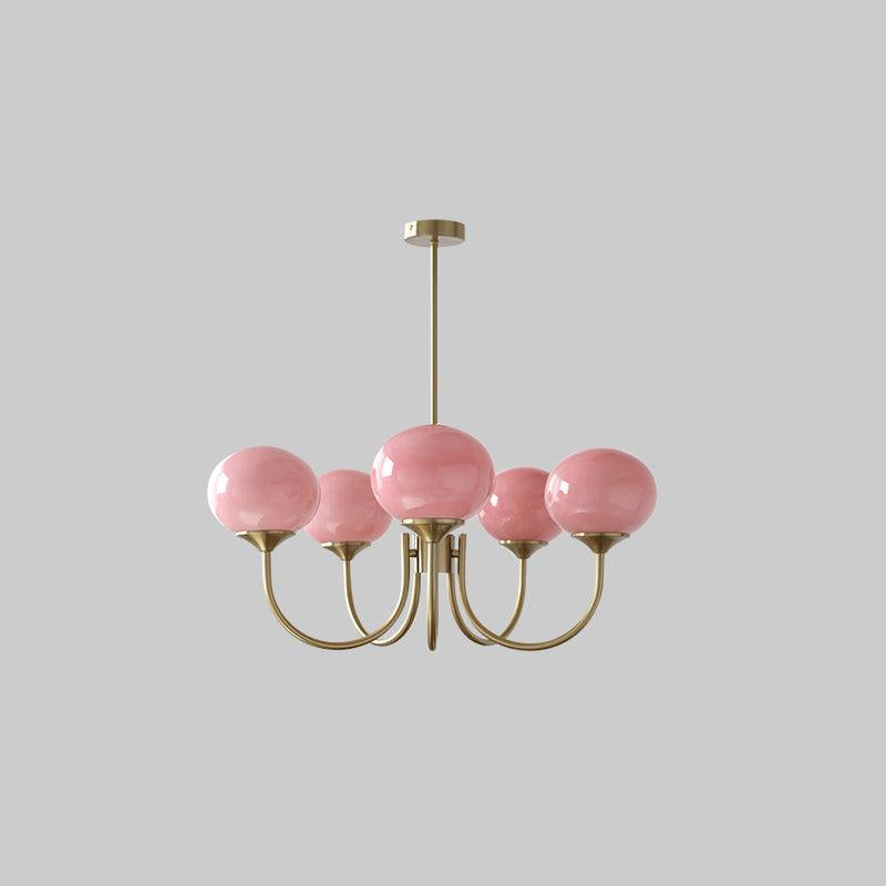 Modern Gooseneck Globe Chandelier Pink & Orange Glass Pendant