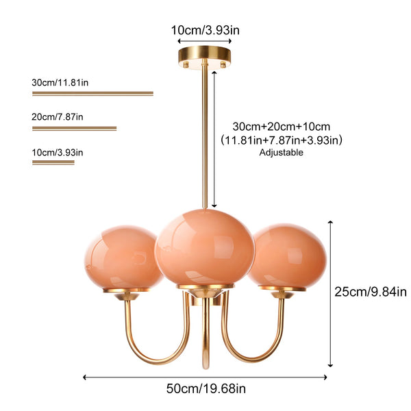 Modern Gooseneck Globe Chandelier Pink & Orange Glass Pendant