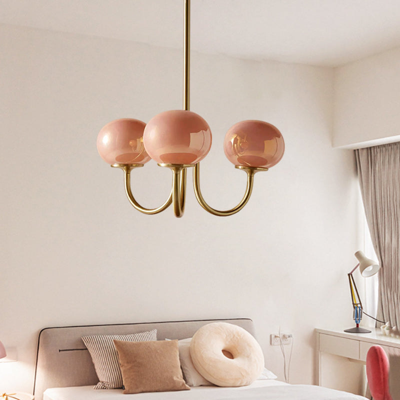 Modern Gooseneck Globe Chandelier Pink & Orange Glass Pendant