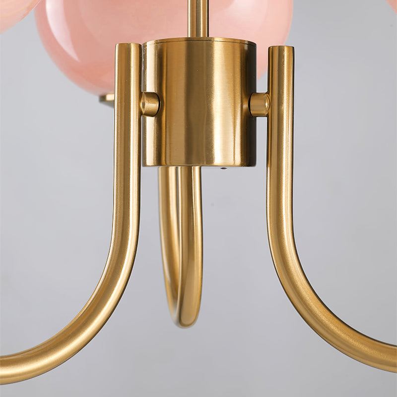 Modern Gooseneck Globe Chandelier Pink & Orange Glass Pendant