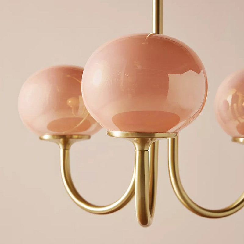 Modern Gooseneck Globe Chandelier Pink & Orange Glass Pendant