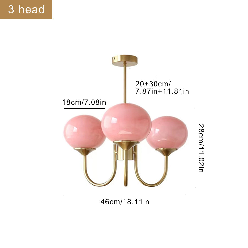 Modern Gooseneck Globe Chandelier Pink & Orange Glass Pendant