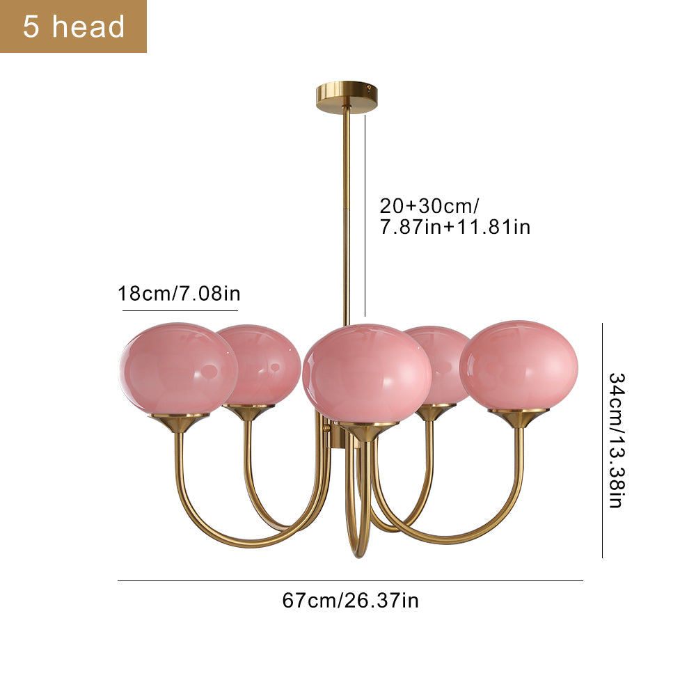 Modern Gooseneck Globe Chandelier Pink & Orange Glass Pendant
