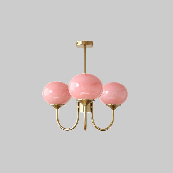 Modern Gooseneck Globe Chandelier Pink & Orange Glass Pendant