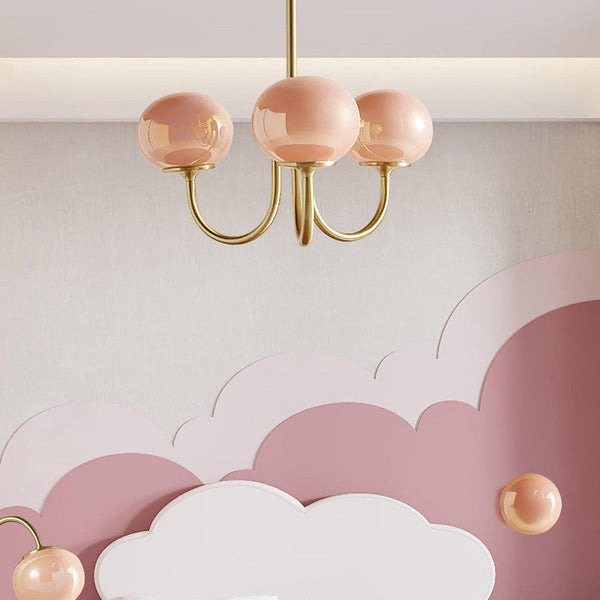 Modern Gooseneck Globe Chandelier Pink & Orange Glass Pendant
