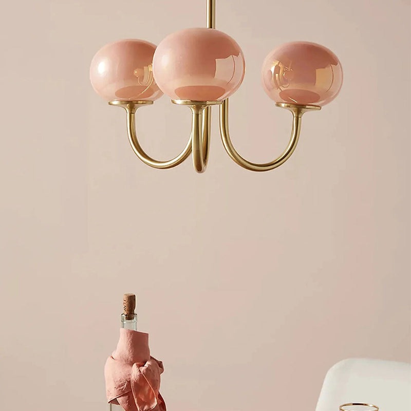 Modern Gooseneck Globe Chandelier Pink & Orange Glass Pendant