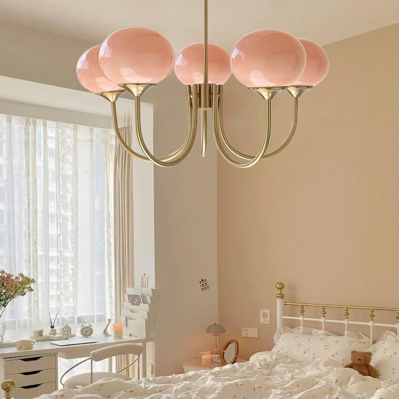 Modern Gooseneck Globe Chandelier Pink & Orange Glass Pendant