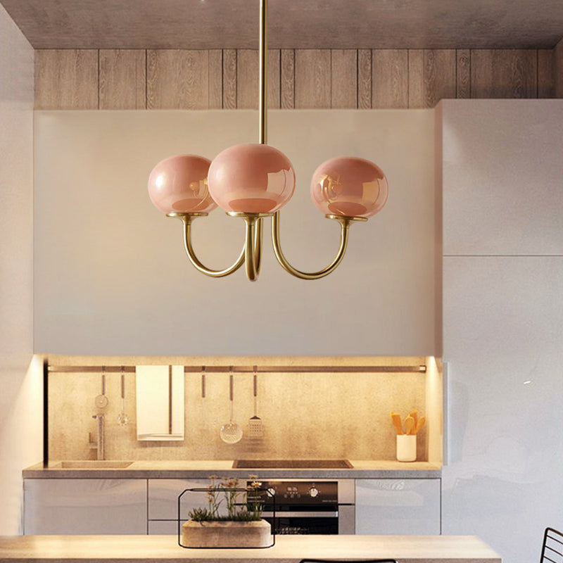 Modern Gooseneck Globe Chandelier Pink & Orange Glass Pendant