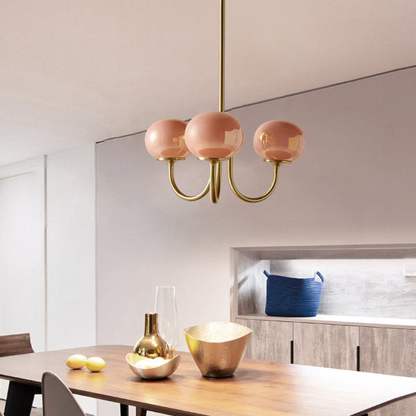 Modern Gooseneck Globe Chandelier Pink & Orange Glass Pendant