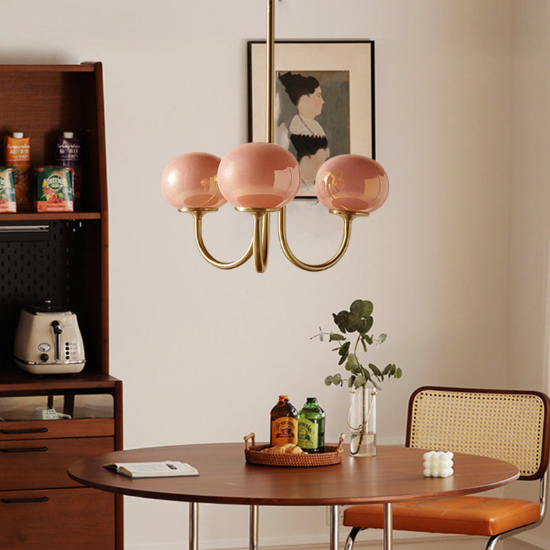 Modern Gooseneck Globe Chandelier Pink & Orange Glass Pendant Main image