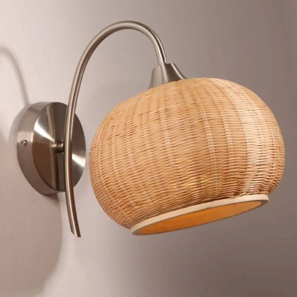 Rattan Lantern Wall Sconce Handwoven Boho Hanging Light
