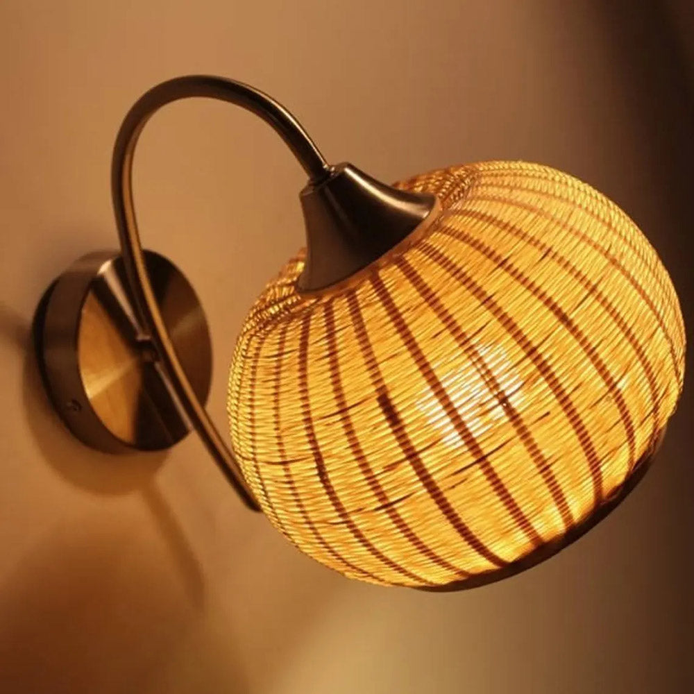 Rattan Lantern Wall Sconce Handwoven Boho Hanging Light