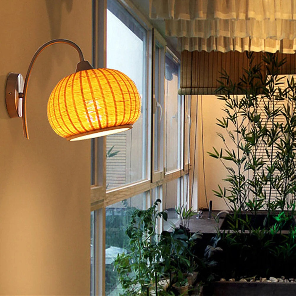 Rattan Lantern Wall Sconce Handwoven Boho Hanging Light Secondary image