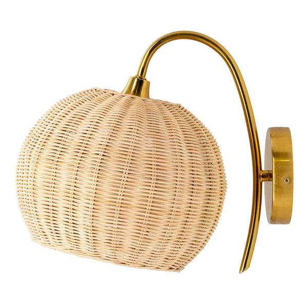 Rattan Lantern Wall Sconce Handwoven Boho Hanging Light