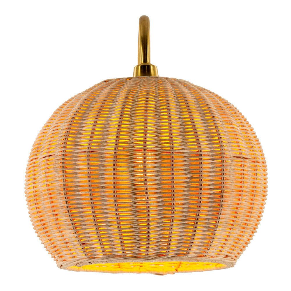 Rattan Lantern Wall Sconce Handwoven Boho Hanging Light
