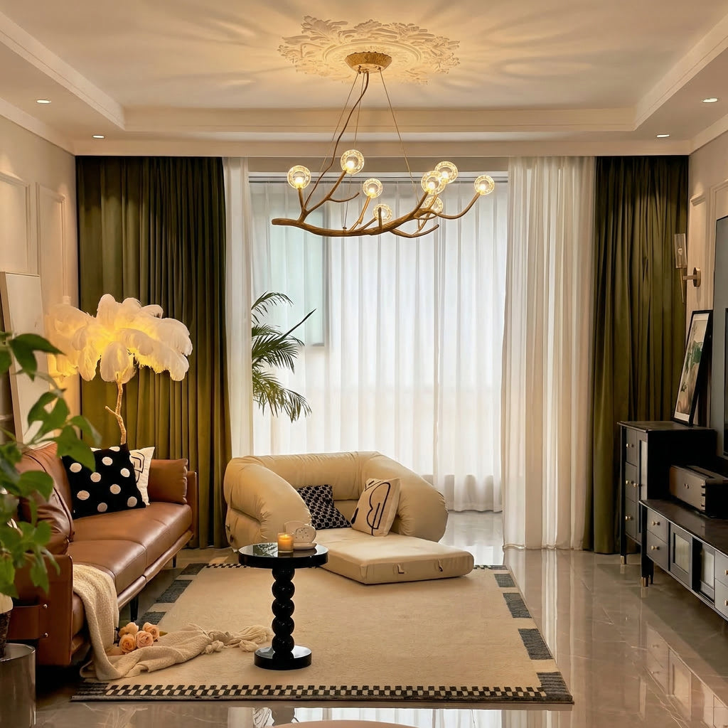 Organic Branch Chandelier Modern Tree Branch Light with Glass Globes
