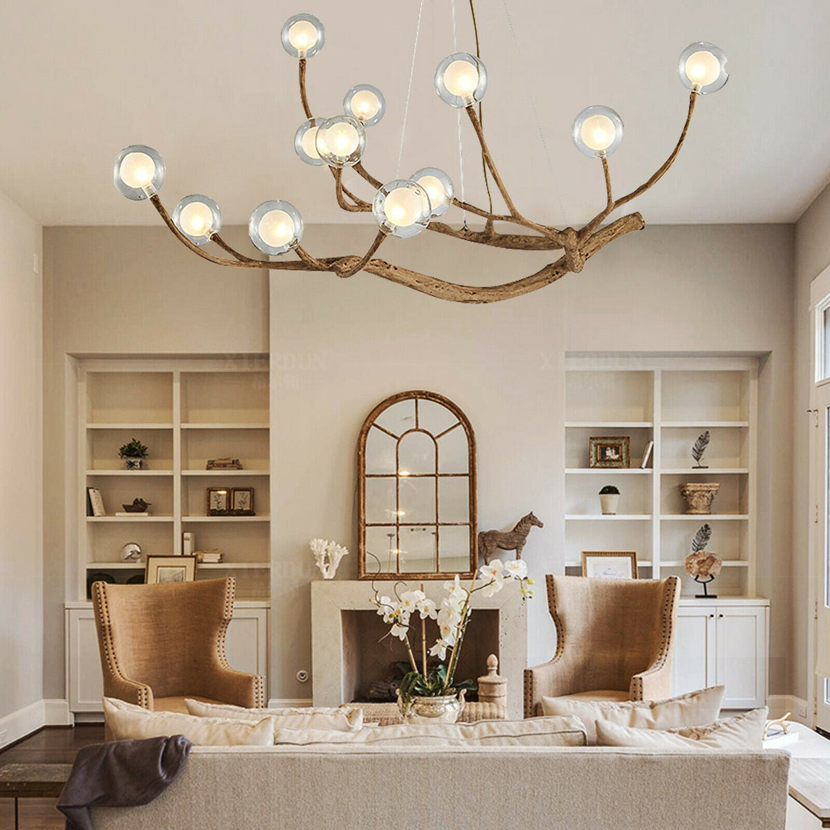 Organic Branch Chandelier Modern Tree Branch Light with Glass Globes