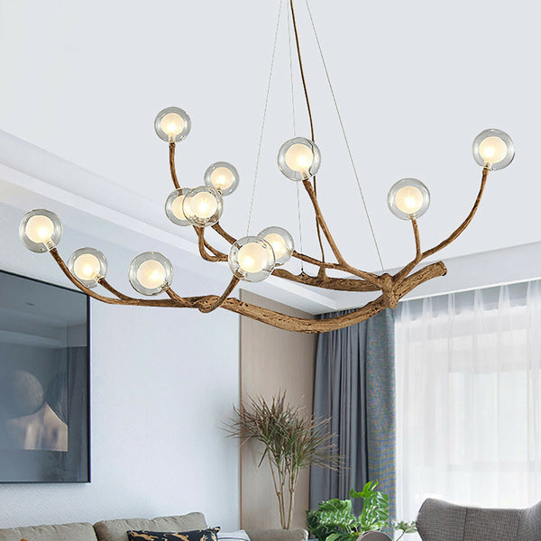 Organic Branch Chandelier Modern Tree Branch Light with Glass Globes