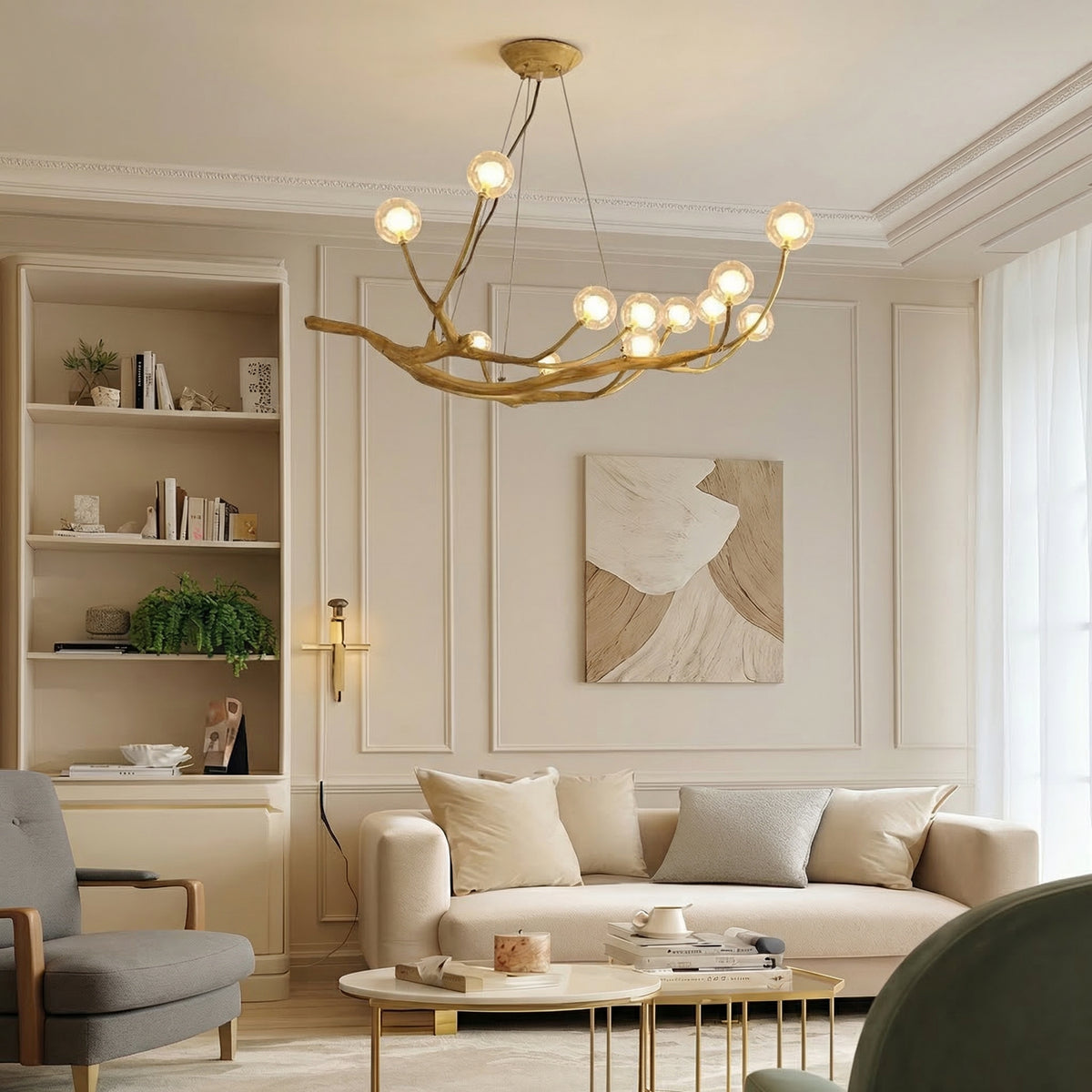 Organic Branch Chandelier Modern Tree Branch Light with Glass Globes