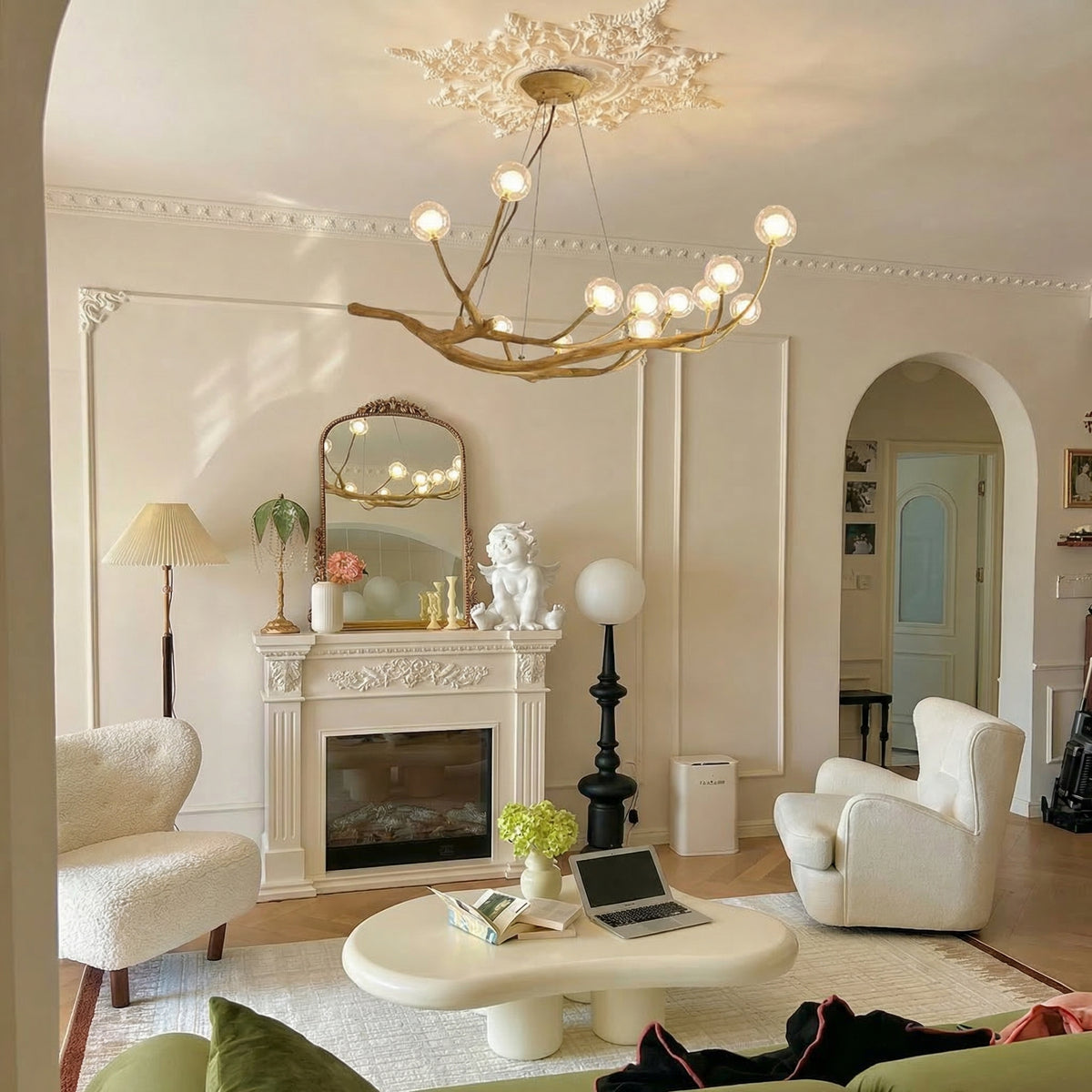 Organic Branch Chandelier Modern Tree Branch Light with Glass Globes