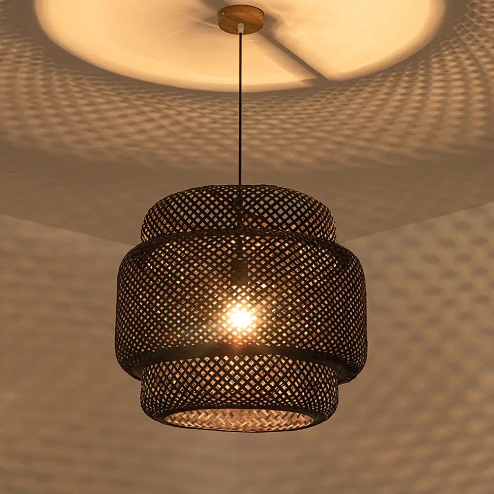 Creative Bamboo Pendant Light Woven Wicker Lampshade Chandelier