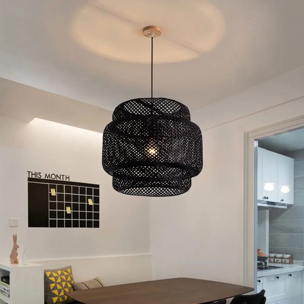 Creative Bamboo Pendant Light Woven Wicker Lampshade Chandelier
