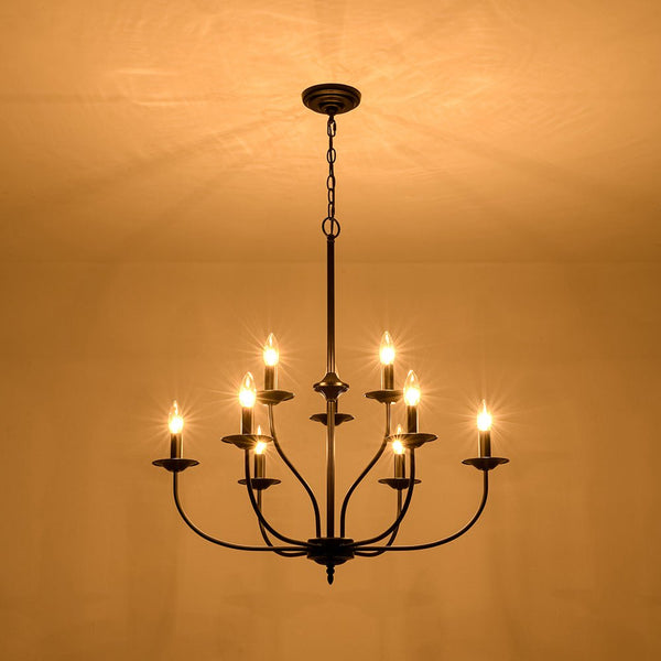 Modern Farmhouse 9-Light Candlestick Tiered Chandelier