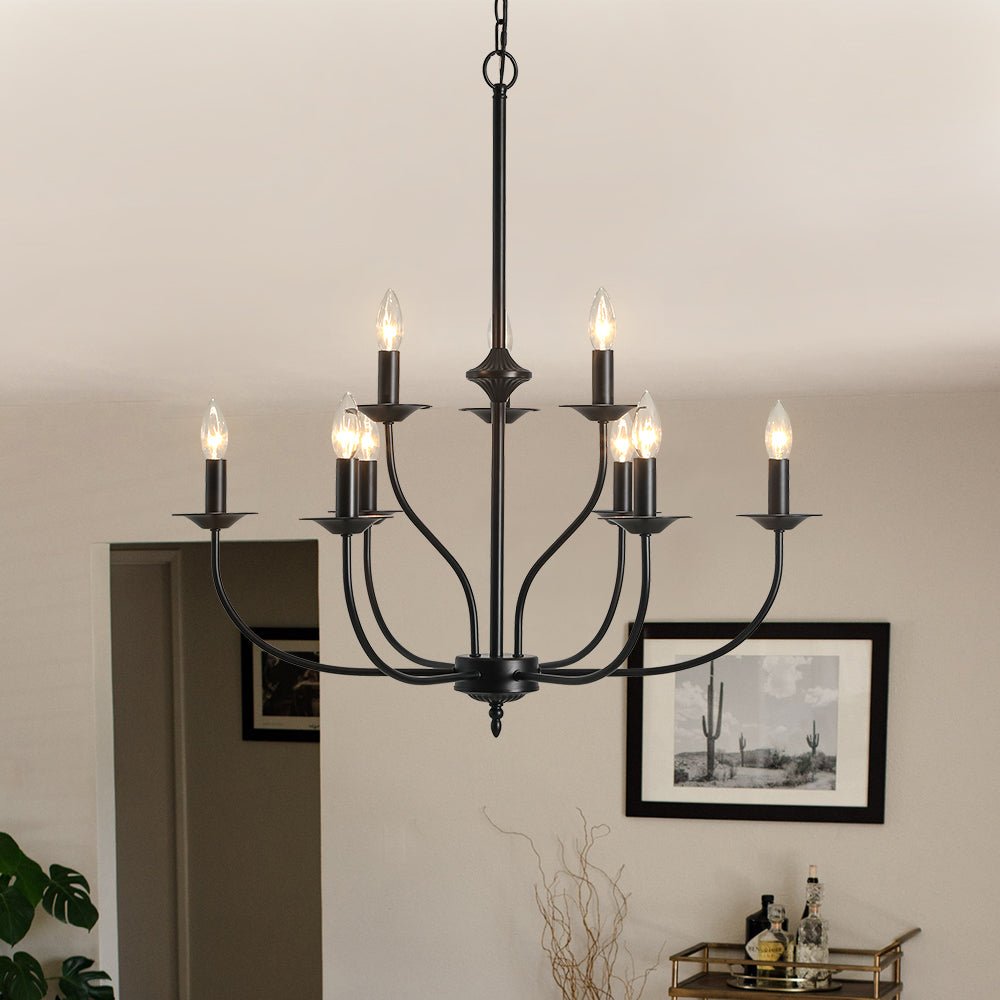 Modern Farmhouse 9-Light Candlestick Tiered Chandelier