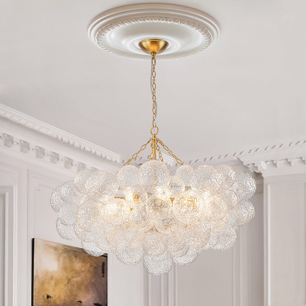 Modern Glam 15-Light Water-Patterned Glass Bubble Chandelier