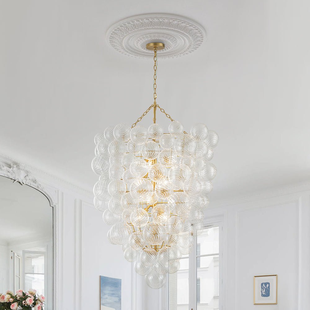12-Light Twisted Swirl Glass Cluster Bubble Chandelier