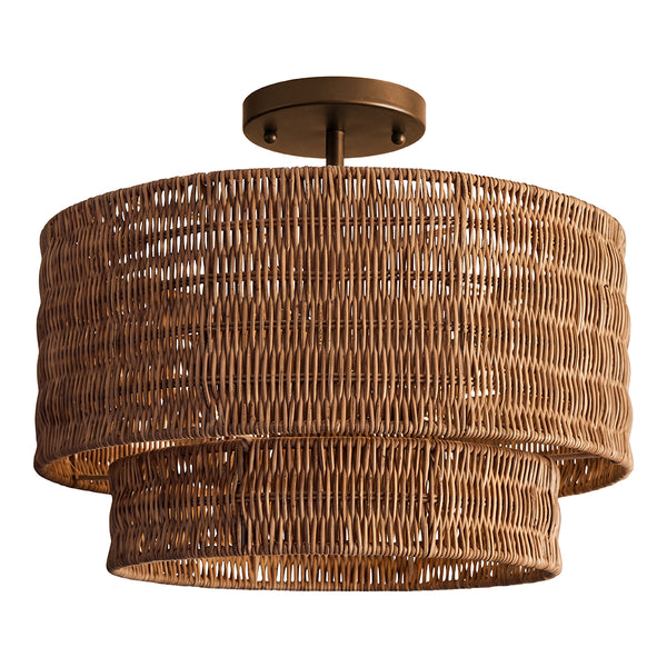 Wicker Rattan Double Drum Ceiling Light Semi Flush Mount