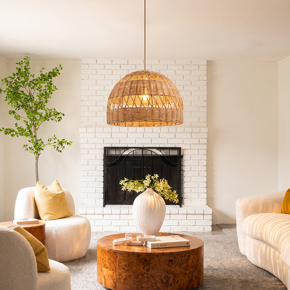 Radiant Rattan Pendant Light Natural Dome Handwoven Fixture