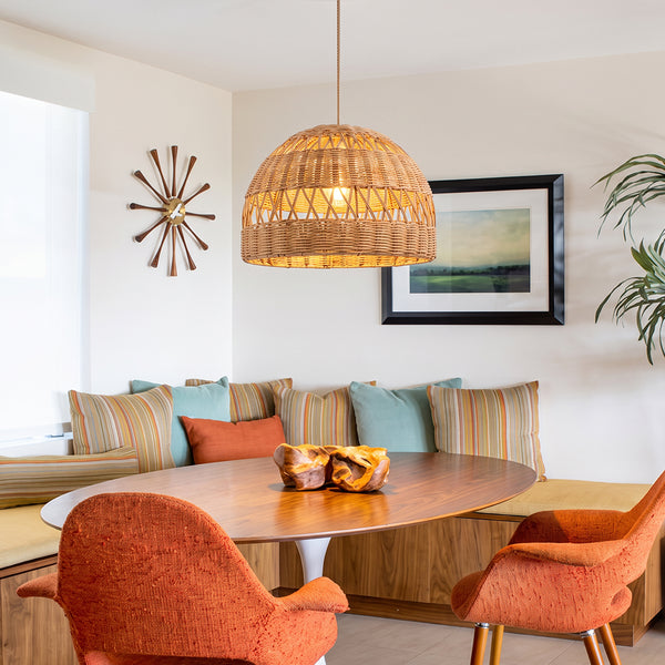 Radiant Rattan Pendant Light Natural Dome Handwoven Fixture