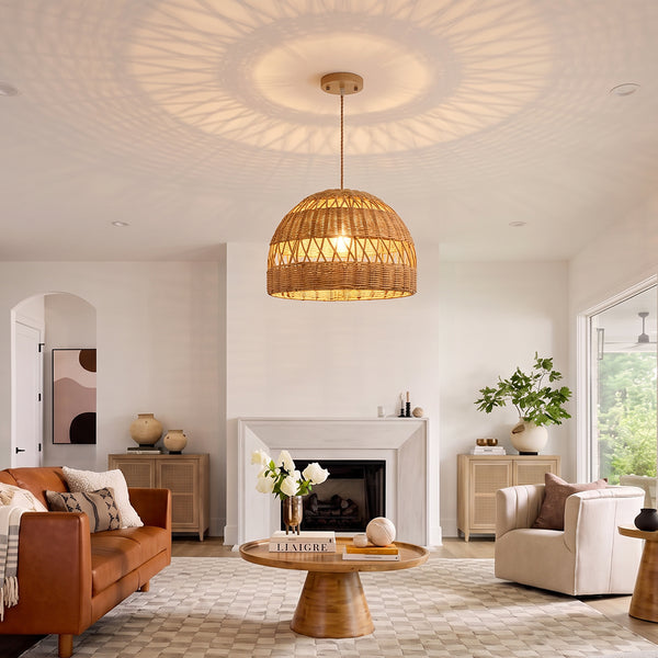 Radiant Rattan Pendant Light Natural Dome Handwoven Fixture