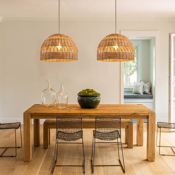 Radiant Rattan Pendant Light Natural Dome Handwoven Fixture