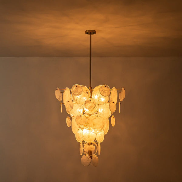 Modern 12-Light White Tiered Glass Chandelier Cone-Shaped Pendant