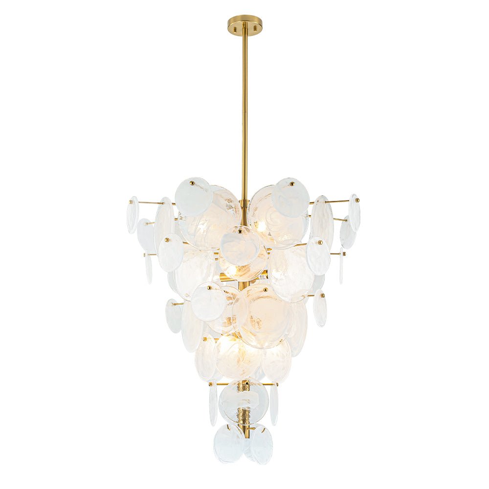 Modern 12-Light White Tiered Glass Chandelier Cone-Shaped Pendant